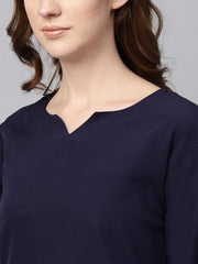 Navy Blue 3/4th sleeve Kurta Set with Printed Palazzo