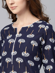 Navy blue 3/4th sleeve cotton straight kurta