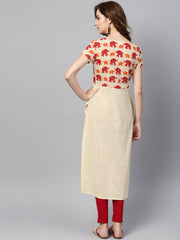Off white elephant printed cap sleeve kurta