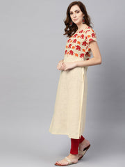 Off white elephant printed cap sleeve kurta
