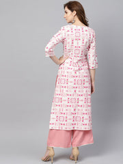 Off white printed 3/4th sleeve cotton kurta