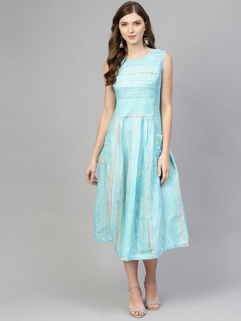 Women Blue Striped A-Line Dress