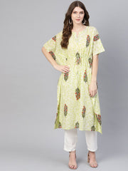 Women Green & Red Printed Kaftan Kurta