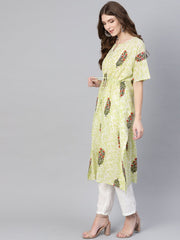Women Green & Red Printed Kaftan Kurta