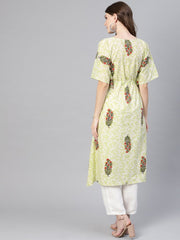 Women Green & Red Printed Kaftan Kurta