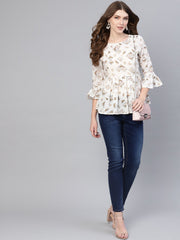 Women White & Brown Printed A-Line Top