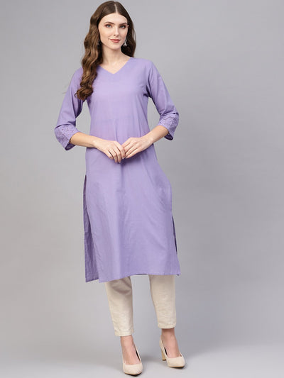 Women Lavender Printed Straight Kurta