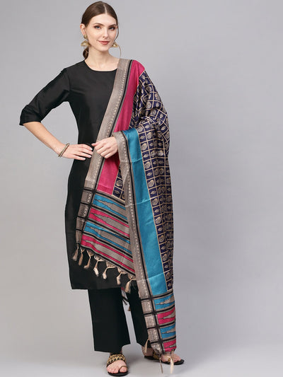 Women Black & Blue Solid Kurta with Palazzos & Dupatta