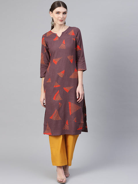 Women Purple & Mustard Yellow Printed Kurta with Palazzos