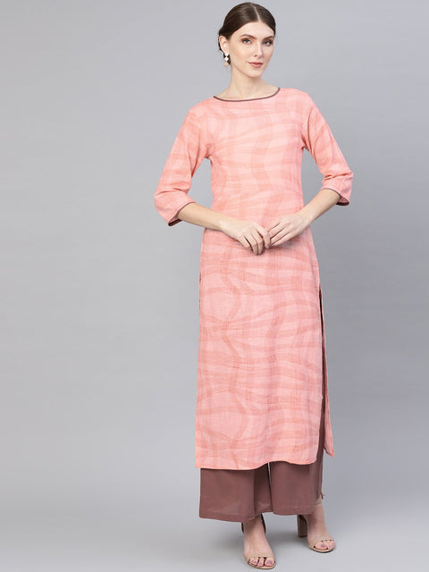 Women Pink & Brown Printed Kurta with Palazzos