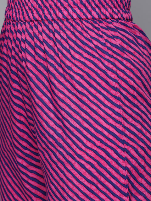 AASI - HOUSE OF NAYO Women Floral Pink with gold printed chinese collared with 3/4th sleeves straight kurta with pink leheriya printed pants