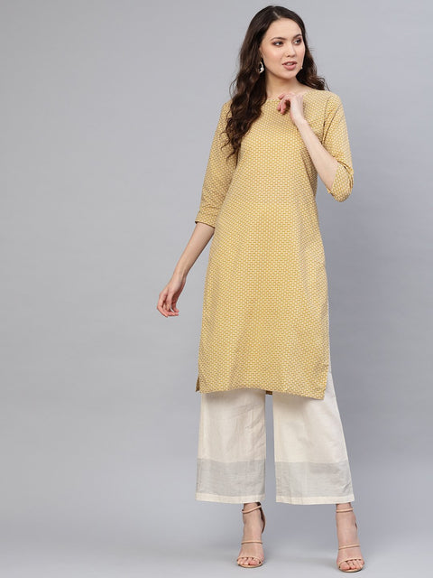 Women Beige Printed Straight Kurta