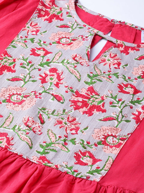 Women Pink & Grey Solid Fit and Flare Dress