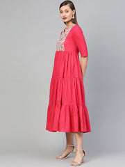 Women Pink & Grey Solid Fit and Flare Dress