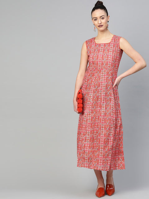 Women Red & Pink Geometric Printed Maxi Dress