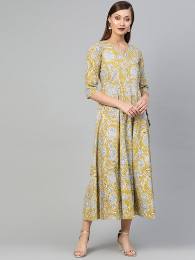 AASI - HOUSE OF NAYO Women Lime Green & Gold Floral Maxi Dress