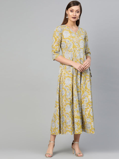 AASI - HOUSE OF NAYO Women Lime Green & Gold Floral Maxi Dress