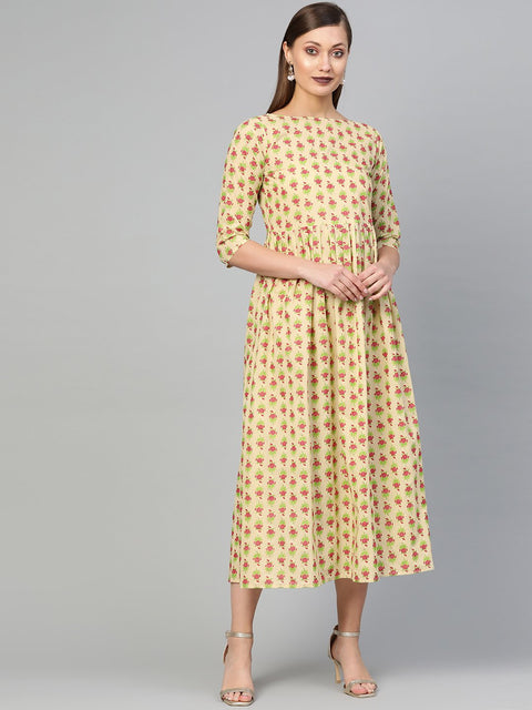 AASI - HOUSE OF NAYO Women Yellow & Green Floral Maxi Dress