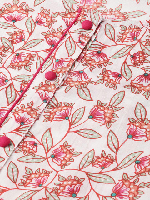 Women White & Pink Floral Printed Maxi Dress