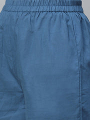 Women A-Line Waist Tie-up Blue Printed kurta & Palazzo Set