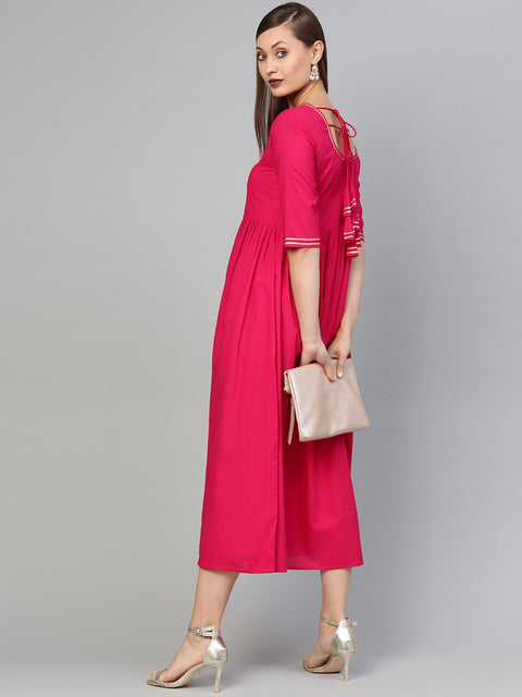 Women Magenta Solid Maxi Dress