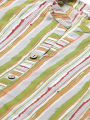 Women Grey & Multi Regular Vertical Stripes Mandarin Collar Top