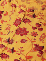 Women Mustard Yellow Floral Printed Round Neck A-Line Dress