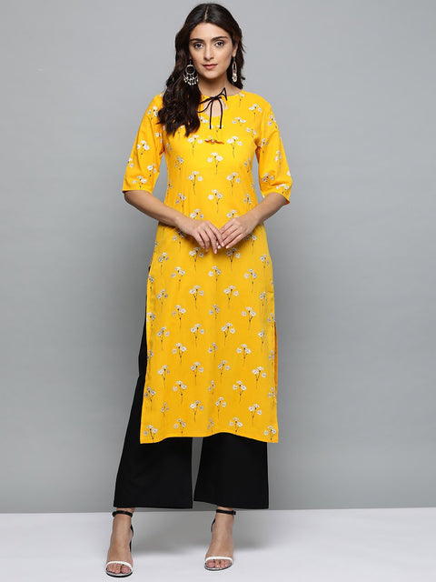 Women  Three-Quarter Sleeves Straight Kurta with palazzo