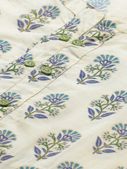 Women Beige Calf Length Three-Quarter Sleeves A-Line Floral Printed Cotton Kurta