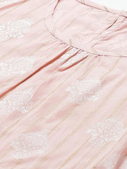 Women Pink Ethnic Motifs Printed Round Neck Cotton A-Line Dress