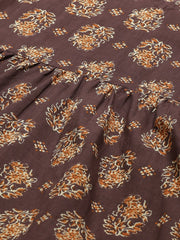 Women Brown Three-Quarter Sleeves Flared Kurta with Trouser