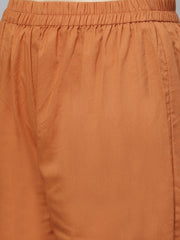 Women Brown Three-Quarter Sleeves Flared Kurta with Trouser