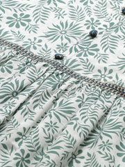 Women White Floral Printed Round Neck Cotton A-Line Dress