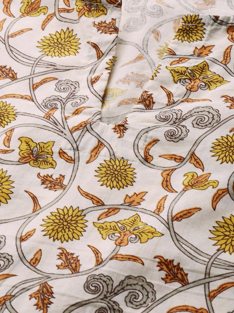 Women Cream And multi floral prnt Top and pant set