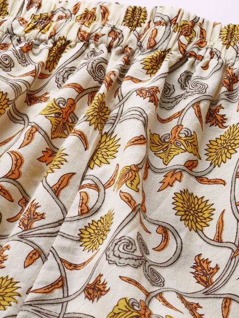 Women Cream And multi floral prnt Top and pant set