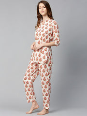 Women White and multi floral prnt Top and pant set