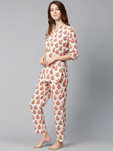 Women White and multi floral prnt Top and pant set