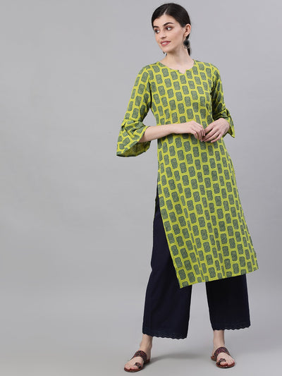 Women Black Calf Length Short Sleeves Kaftan Bandhani Dyed Cotton Kurta
