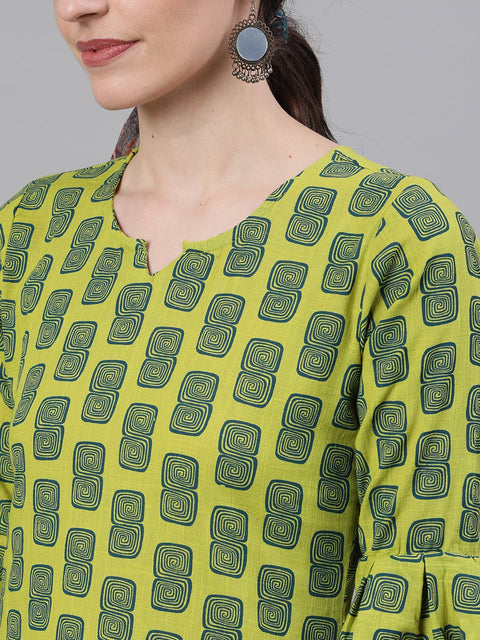 Women Black Calf Length Short Sleeves Kaftan Bandhani Dyed Cotton Kurta