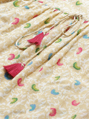 Women White Floral Printed V-Neck Cotton Fit and Flare Dress