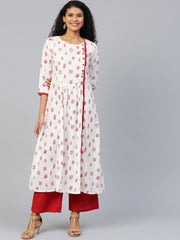 Women White Three-Quarter Sleeves Flared Kurta With Palazzo