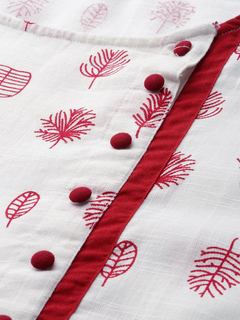 Women White Three-Quarter Sleeves Flared Kurta With Palazzo