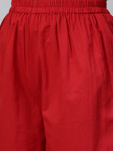 Women White Three-Quarter Sleeves Flared Kurta With Palazzo