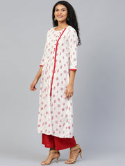 Women White Three-Quarter Sleeves Flared Kurta With Palazzo