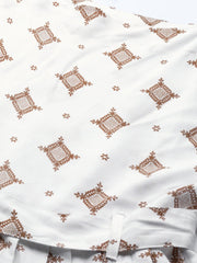 Women White Geometric Printed Shoulder Straps Viscose Rayon Fit and Flare Dress