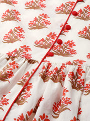 Women Off white Floral Printed V-Neck Cotton A-Line Dress