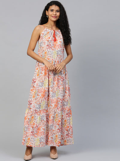 Women Multi Abstract Printed Halter Neck Cotton A-Line Dress
