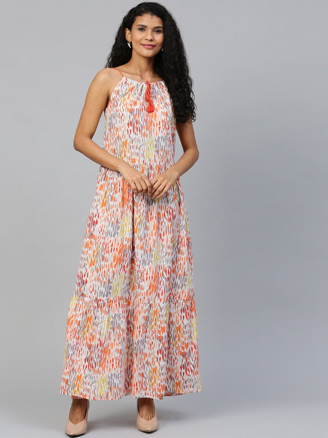 Women Multi Abstract Printed Halter Neck Cotton A-Line Dress