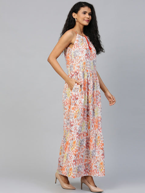Women Multi Abstract Printed Halter Neck Cotton A-Line Dress