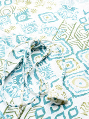 Women White Calf Length Long Sleeves A-Line Quirky Printed Cotton Kurta